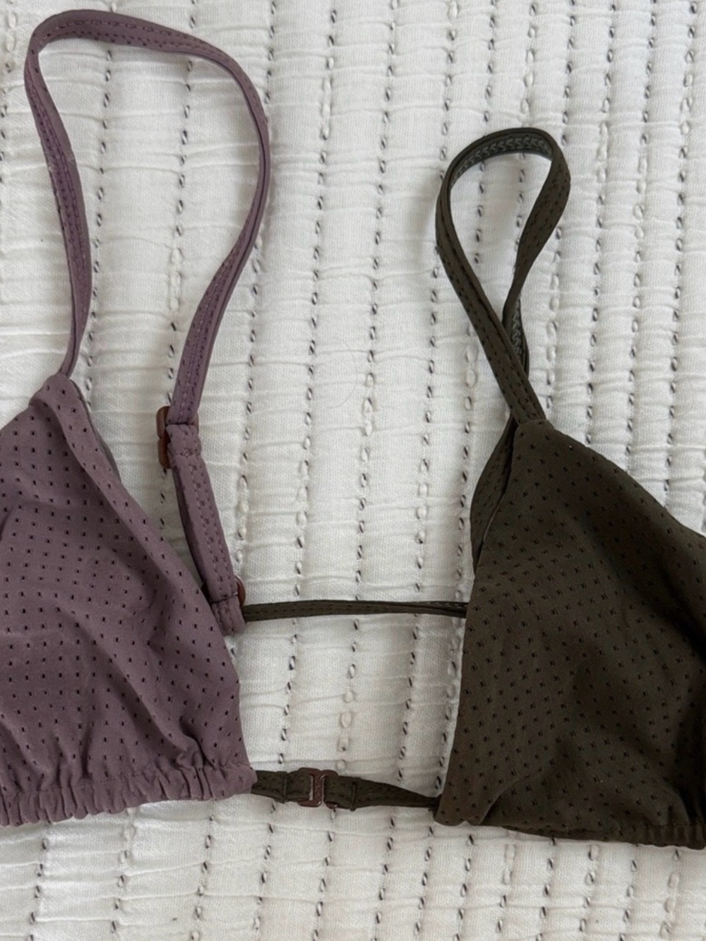 acacia swimwear Mauve and Olive Perforated Triangle Bikini Top
